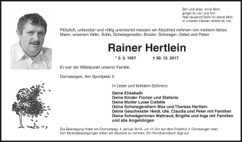 Traueranzeige von Rainer Hertlein von Neustadt/ Scheinfeld/ Uffenheim