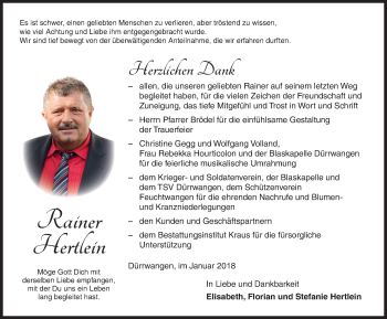 Traueranzeige von Rainer Hertlein von Gesamtausgabe