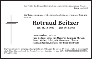 Traueranzeige von Rotraud Beitzer von Dinkelsbühl/ Feuchtwangen