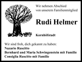 Traueranzeige von Rudi Helmer von Neustadt/ Scheinfeld/ Uffenheim