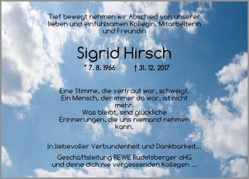 Traueranzeige von Sigrid Hirsch von Dinkelsbühl/ Feuchtwangen