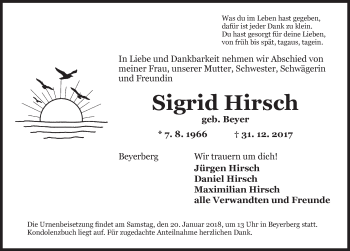 Traueranzeige von Sigrid Hirsch von Dinkelsbuhl/ Feuchtwangen