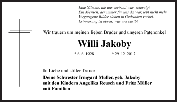 Traueranzeige von Willi Jakoby von Rothenburg