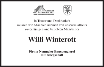 Traueranzeige von Willi Winterott von Ansbach