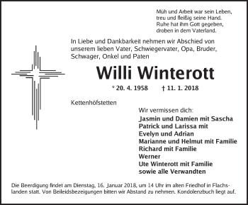 Traueranzeige von Willi Winterott von Ansbach