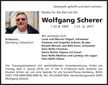 Traueranzeige von Wolfgang Scherer von Neustadt/ Scheinfeld/ Uffenheim