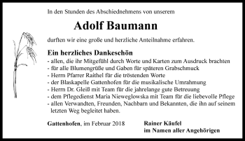 Traueranzeige von Adolf Baumann von Rothenburg