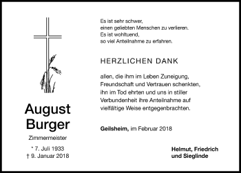 Traueranzeige von August Burger von Dinkelsbühl/ Feuchtwangen