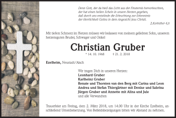 Traueranzeige von Christian Gruber von Neustadt/ Scheinfeld/ Uffenheim