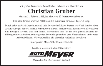 Traueranzeige von Christian Gruber von Neustadt/ Scheinfeld/ Uffenheim