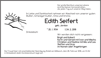 Traueranzeige von Edith Seifert von Dinkelsbühl/ Feuchtwangen