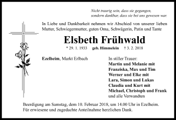 Traueranzeige von Elsbeth Frühwald von Neustadt/ Scheinfeld/ Uffenheim