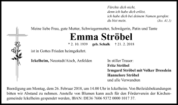 Traueranzeige von Emma Ströbel von Neustadt/ Scheinfeld/ Uffenheim