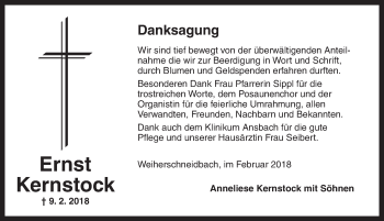 Traueranzeige von Ernst Kernstock von Ansbach