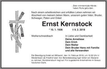 Traueranzeige von Ernst Kernstock von Ansbach