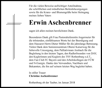 Traueranzeige von Erwin Aschenbrenner von Rothenburg