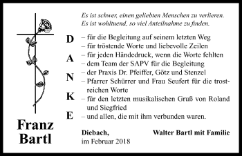 Traueranzeige von Franz Bartl von Neustadt/ Scheinfeld/ Uffenheim