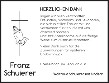 Traueranzeige von Franz Schuierer von Dinkelsbühl/ Feuchtwangen