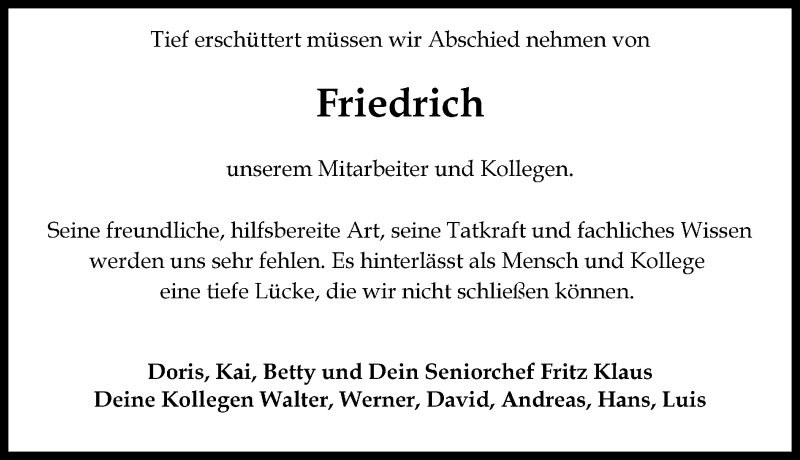 Traueranzeige für Friedrich Kapp vom 08.02.2018 aus Rothenburg