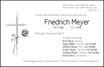 Traueranzeige von Friedrich Meyer von Dinkelsbühl/ Feuchtwangen