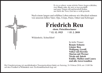 Traueranzeige von Friedrich Reu von Dinkelsbühl/ Feuchtwangen