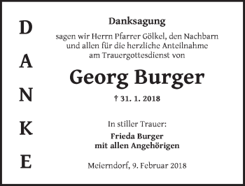 Traueranzeige von Georg Burger von Dinkelsbühl/ Feuchtwangen