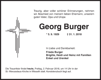 Traueranzeige von Georg Burger von Dinkelsbuhl/ Feuchtwangen