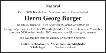 Traueranzeige von Georg Burger von Ansbach