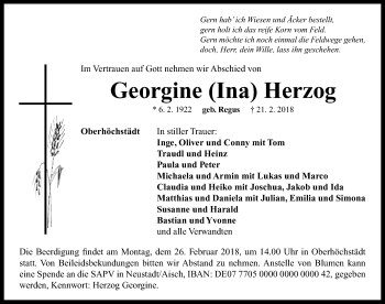 Traueranzeige von Georgine  Herzog von Neustadt/ Scheinfeld/ Uffenheim