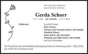 Traueranzeige von Gerda Schorr von Neustadt/ Scheinfeld/ Uffenheim