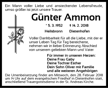 Traueranzeige von Günter Ammon von Ansbach