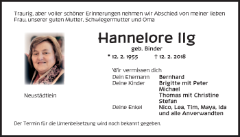 Traueranzeige von Hannelore Ilg von Dinkelsbuhl/ Feuchtwangen