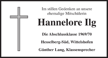 Traueranzeige von Hannelore Ilg von Dinkelsbühl/ Feuchtwangen