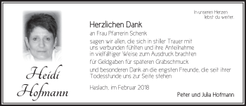 Traueranzeige von Heidi Hofmann von Dinkelsbühl/ Feuchtwangen