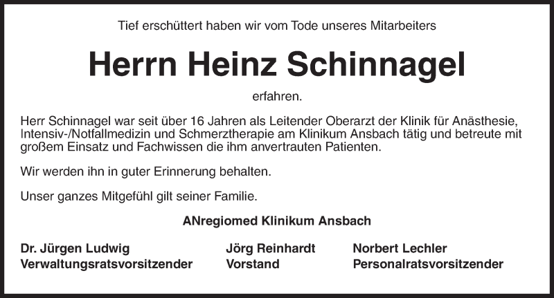  Traueranzeige für Heinz Schinnagel vom 01.03.2018 aus Gesamtausgabe
