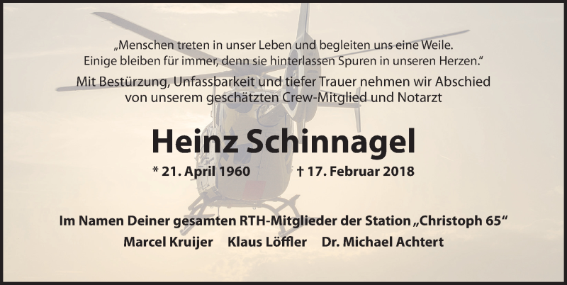  Traueranzeige für Heinz Schinnagel vom 01.03.2018 aus Gesamtausgabe