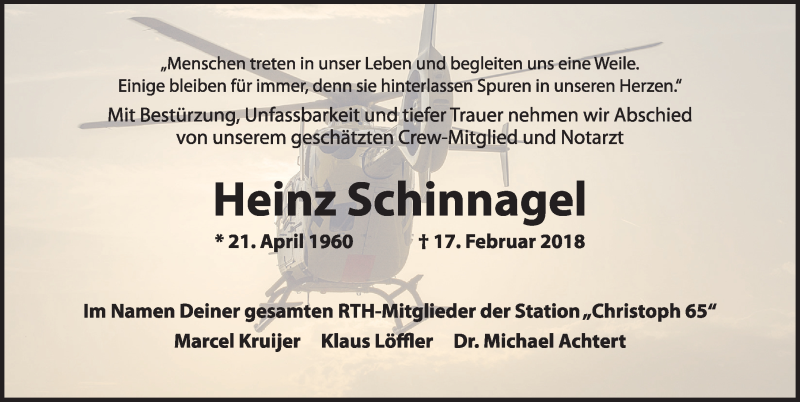  Traueranzeige für Heinz Schinnagel vom 01.03.2018 aus Rothenburg
