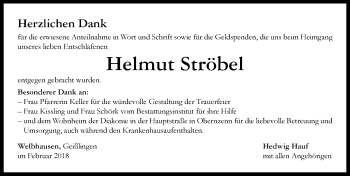 Traueranzeige von Helmut Ströbel von Neustadt/ Scheinfeld/ Uffenheim