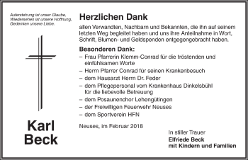 Traueranzeige von Karl Beck von Dinkelsbühl/ Feuchtwangen