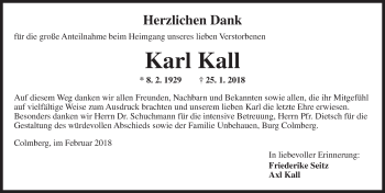 Traueranzeige von Karl Kall von Ansbach