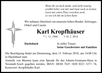 Traueranzeige von Karl Kropfhäuser von Neustadt/ Scheinfeld/ Uffenheim