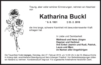 Traueranzeige von Katharina Buckl von Dinkelsbühl/ Feuchtwangen