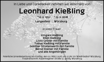 Traueranzeige von Leonhard Kießling von Neustadt/ Scheinfeld/ Uffenheim