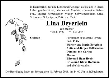 Traueranzeige von Lina Beyerlein von Neustadt/ Scheinfeld/ Uffenheim