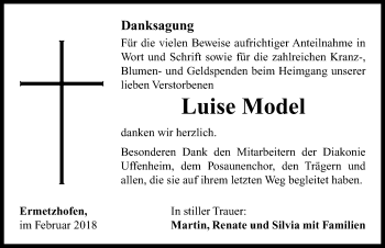 Traueranzeige von Luise Model von Neustadt/ Scheinfeld/ Uffenheim