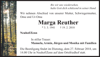 Traueranzeige von Marga Reuther von Neustadt/ Scheinfeld/ Uffenheim