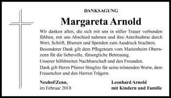 Traueranzeige von Margareta Arnold von Neustadt/ Scheinfeld/ Uffenheim