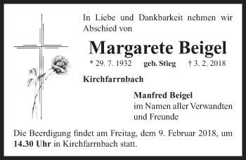 Traueranzeige von Margarete Beigel von Neustadt/ Scheinfeld/ Uffenheim