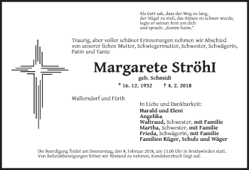 Traueranzeige von Margarete Ströhl von Ansbach