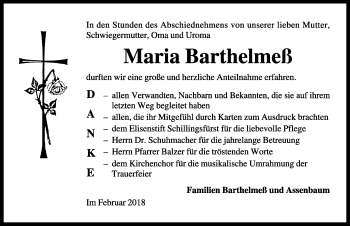 Traueranzeige von Maria Barthelmeß von Ansbach